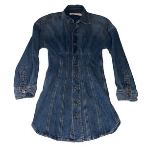 GRLFRND Womens Denim Shirt Dress Fitted Corset Style Button Front Made USA S